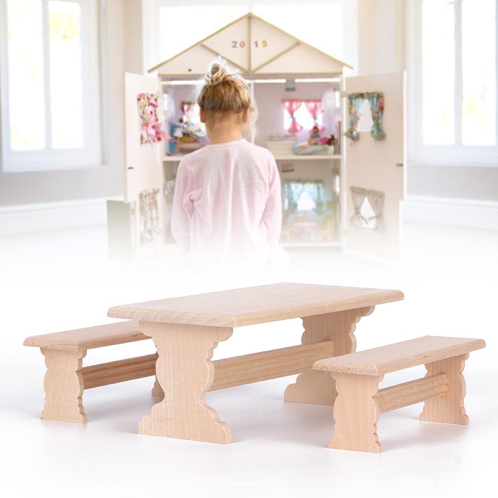 1/12 Puppenhaus Miniatur Holzmöbel Tisch Bank Modell Set ZubehörTisch Bank
