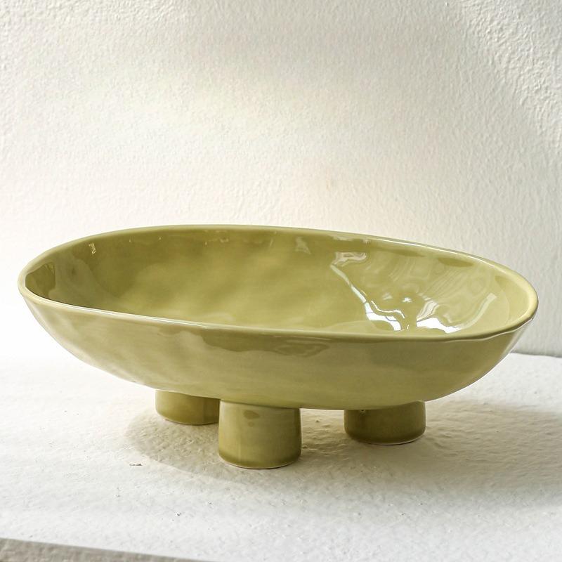

Однотонный креативный керамический поднос для фруктов на высоких ножках для гостиной, чайный столик, тарелка для закусок, тарелка для орехов, конфетница, поднос для домашнего хранения светло-зеленый