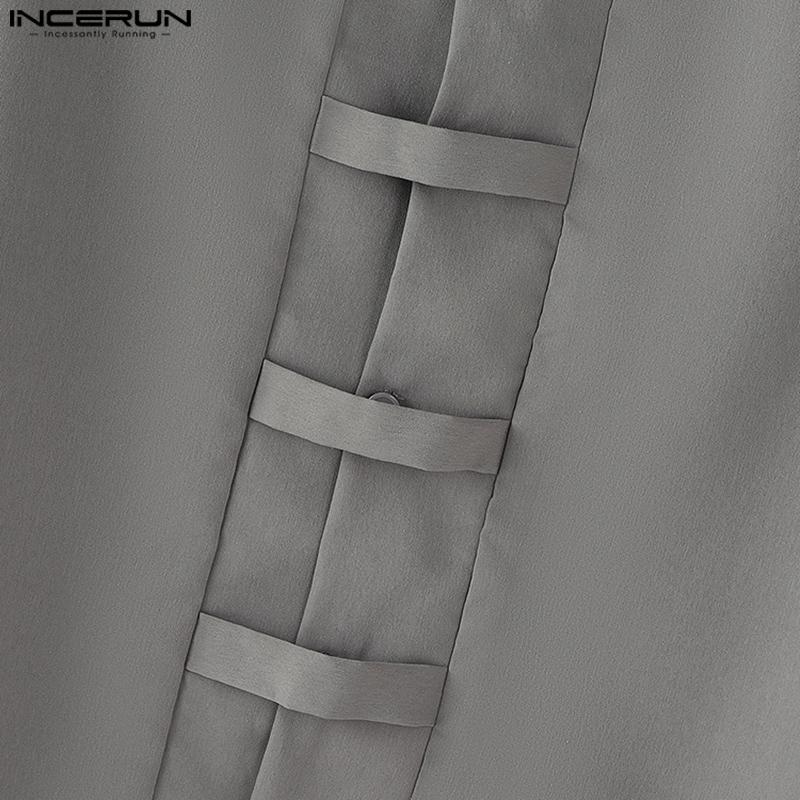 INCERUN Oversized Men Lapel Neck Short Sleeve Buttons Solid Casual Loose Shirts