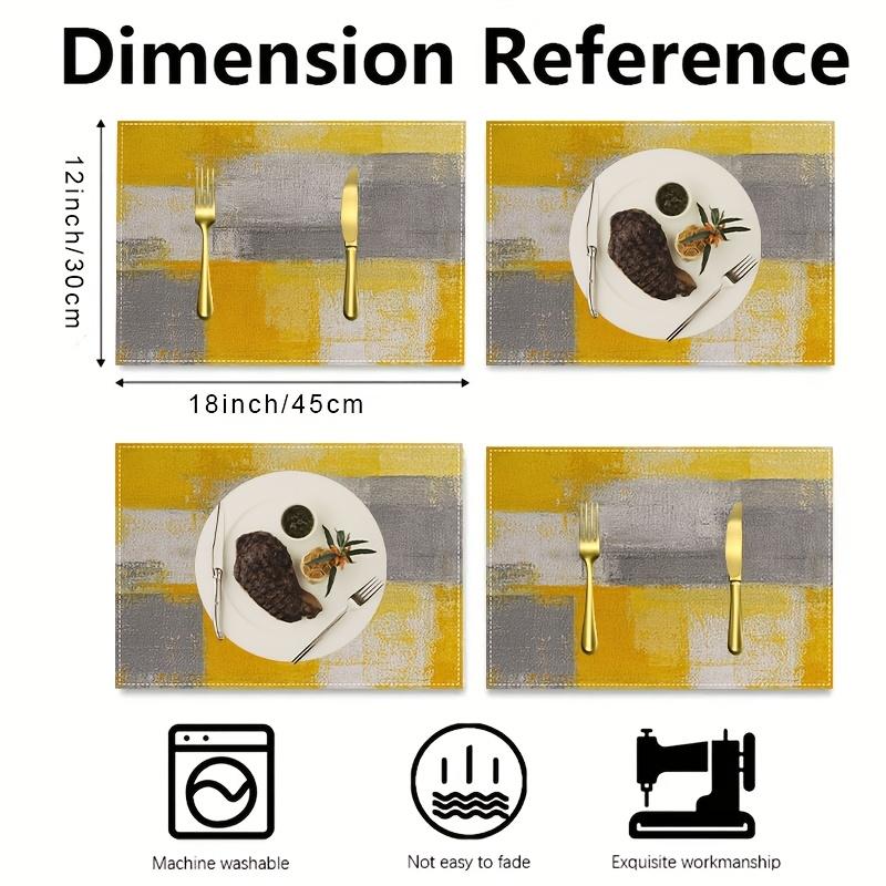 4 шт. Абстрактные Геометрические Желто-Серые Салфетки под Тарелки | Прямоугольные Льняные Настольные Салфетки 12x18 Дюймов, Можно Стирать в Машине | для Столовой, Дома, Кухни, Банкета, Кафе 12x18in