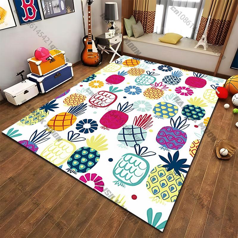 Colorful Pineapples and Flowers Carpet Yoga Living Room Room Decor Children's Crawling Mat Doormat Area Rug Games Mat