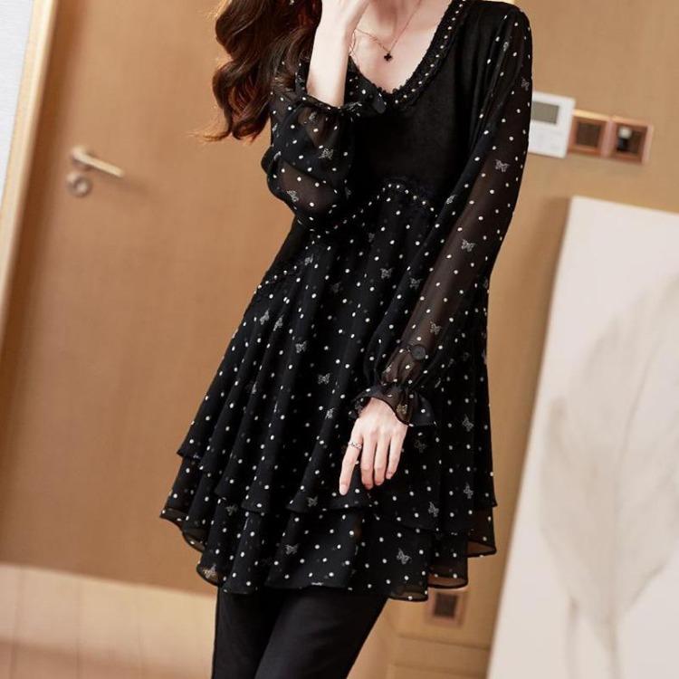 Comfortable Peplum Embroidered Casual Floral Chiffon Shirt Tops Women Loose Long Sleeve Solid Color T Shirt