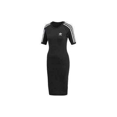 Originals 3 Stripes Dress With Logo Print Sports Slim Fit Breathable Round Neck Short Sleeve Dress Women Dresses Black CY4748
