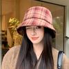 New retro plaid basin hat textured woolen wide-brimmed bucket hat autumn and winter versatile warm hat