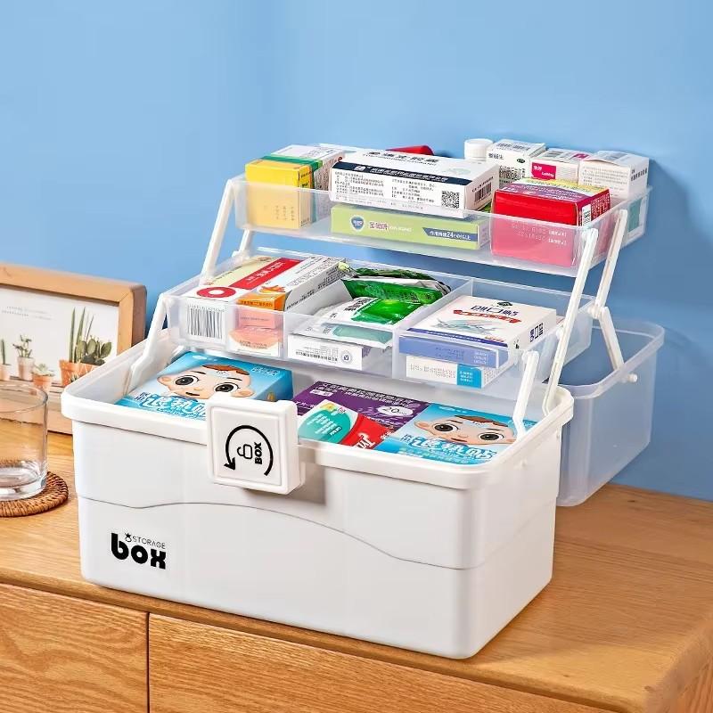 

Домашняя аптечка большой вместимости для хранения лекарств, многослойная классификация, домашняя аптечка, портативный набор для оказания первой помощи L 28x16.5x15.5cm белый