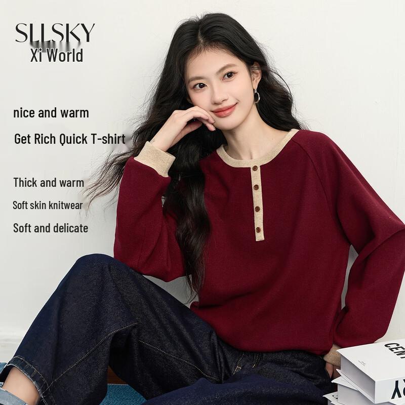 Vibrant Red Knit Loose-Fit Pullover for Women M