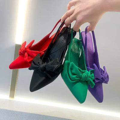 2026 Summer Brand Women Slingback Sandals Shoes Fashion Bow-knot Pointed Toe Slip On Ladies Elegant Dress Pumps Shoes