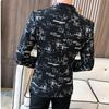 High Quality Men's Blazer Spring Fashion Men Korean Printed Slim Formal Wedding Party Prom Suit Jacket