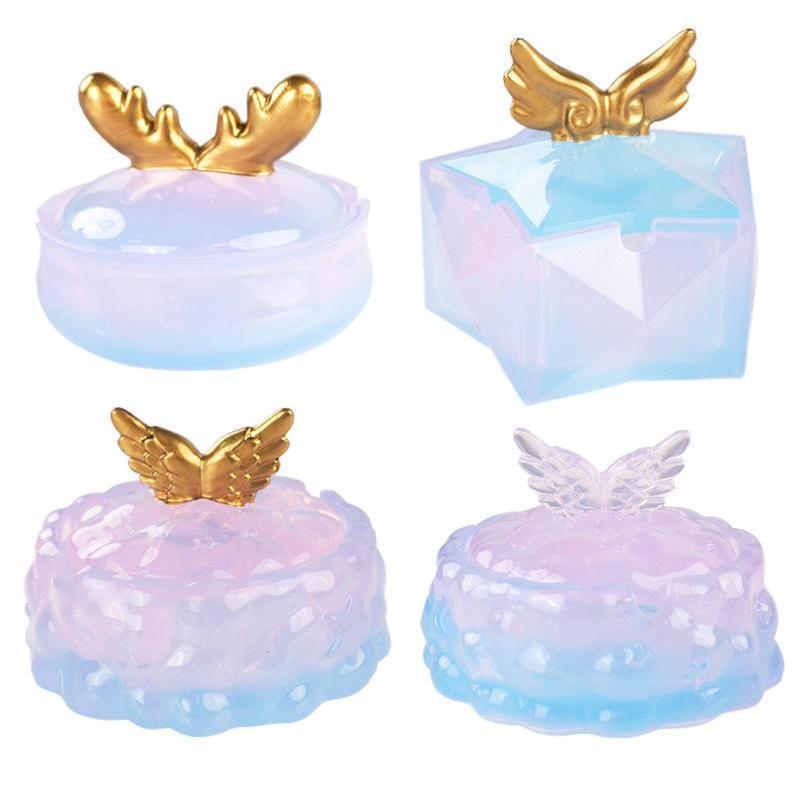 DIY Elch Aufbewahrungsbox Spiegel Silikonform Wolken Sterne Aschenbecher Kristall Epoxidharz Form mit Deckel Flügel Geweih