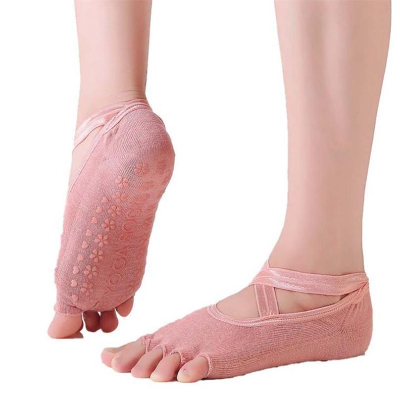 Fashion Solid Color Female Cross Straps Ballet Open Toe Floor Socks Silicone Non-slip Yoga Socks