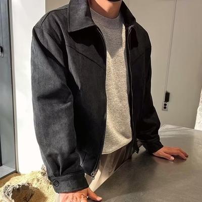 Yousheng Men Jacket Lapel Long Sleeve Zipper Design Jacket Coat with Pockets Solid Color Short Coat Street Office Daily Wear