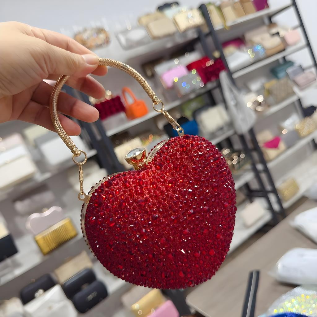 Women Heart Shaped Clutch Handbag Wedding Party Evening Bag Mini Chain Purse Cocktail Prom Tote Shoulder Bag