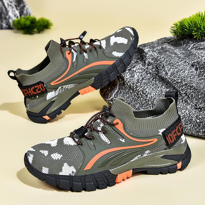 Large size men's outdoor hiking shoes, fly-woven mesh, breathable and quick-drying creek walking shoes, wild camping, wading shoes, thick soles
