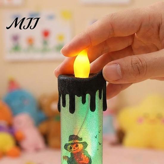 Battery Operated Halloween Candle Electronic Light, Fun Spooky LED Candle, 3-Color Flickering Three-color Luminous Realistic Flame Safe