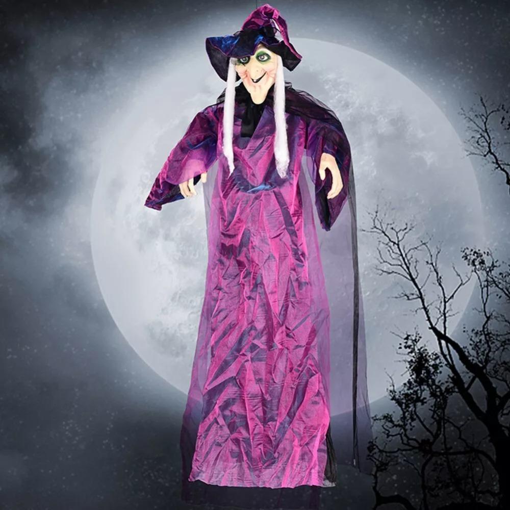 Outdoor Spooky Animatronic Witch Purple Red Eye Animated Witch Creativity Life Size Talking Witch