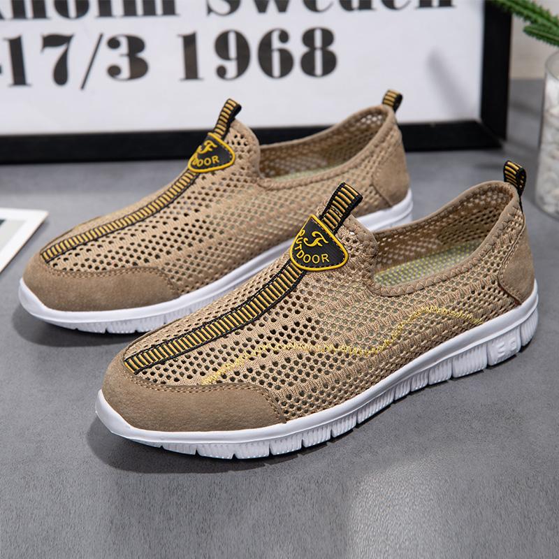 

Fashion Summer Men Sneakers Hollowed Out Classic Casual Breathable Mesh Jogging Without Straps Lightweight Walking Shoes Tenis Masculino 45 хаки