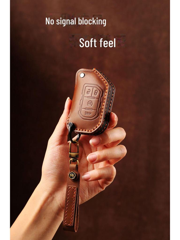 Leather Key Cover for Jeep Wrangler & Gladiator 24 Models - Men's Off-Road Accessory