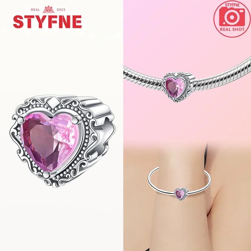 Copper Pink Heart Charm Gift Butterfly Beads Shiny Zircon Fit Original Bracelets Diy Charm For Women Gifts Fine Jewelry