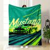 Green Mustang Drifting with Dynamic Streaks and Bold Typography Design. for All Seasons Blanket Lunch Break Throw Gift