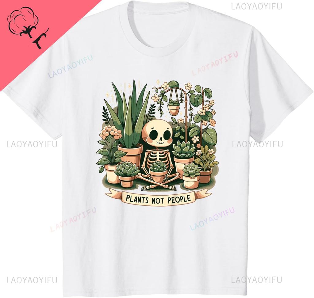 Plant Lover Skeleton Design Plants Not People TShirt Cotton Y2k Harajuku Couple Unisex Summer Streetwear Tops Camisas