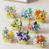 Bright Flower Basket: Preserved Flowers & Succulent Building Block Set - Handmade Desktop Ornaments & Birthday Gifts