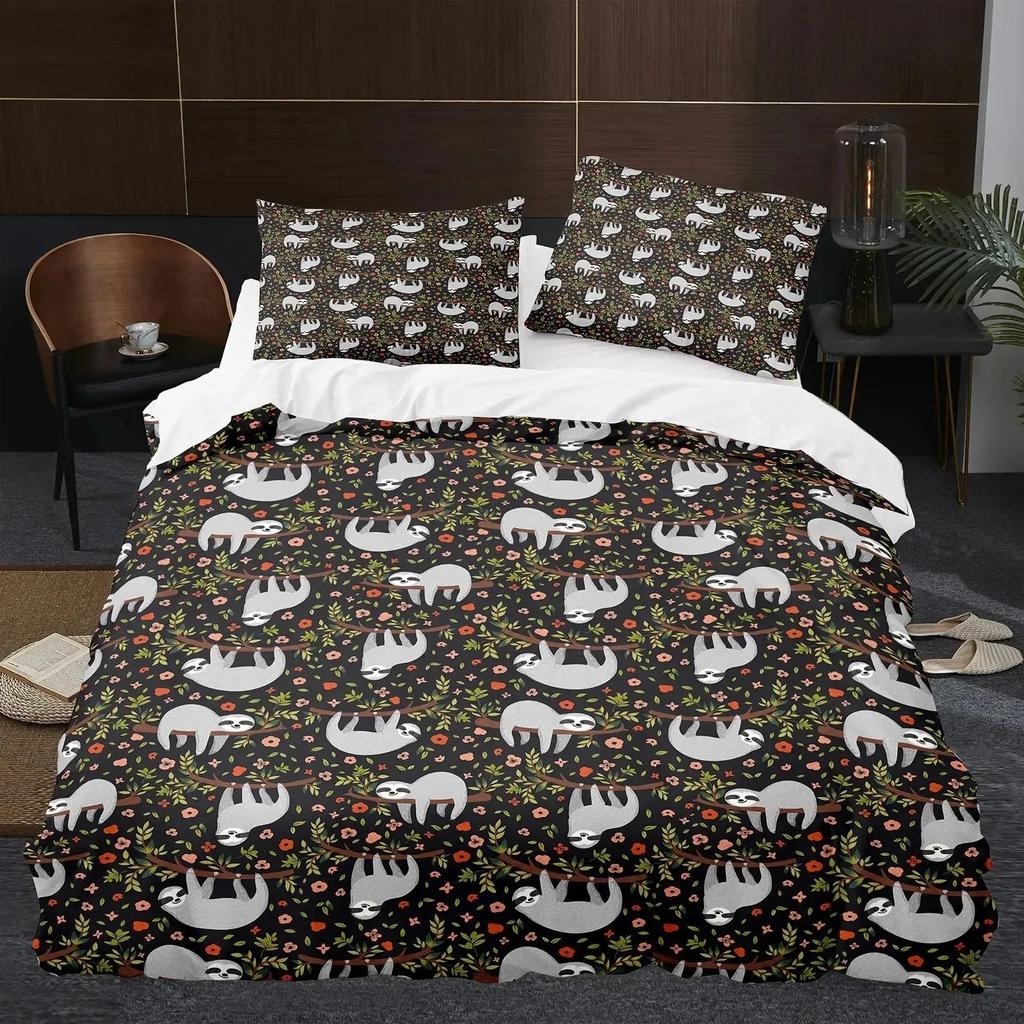 Cartoon Sloth Duvet Cover King Queen Funny Animal Bedding Set for Cool Wildlife Polyester Quilt Cover Boys Birthday