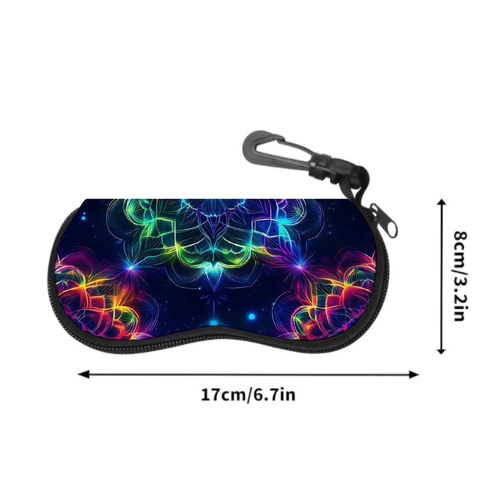 2D-Neon Glowing Mandala Print Protective Eyewear Holder, Stylish Sunglasses Case, Portable Zipper Pouch for Travel, Durable Zipper Eyeglass Organizer