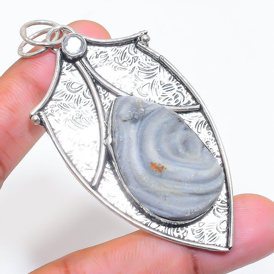 Natural Desert Rose Druzy, Topaz 925 Sterling Silver Jewelry Pendant 2.99" ZS-482