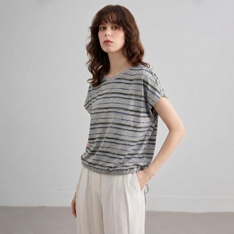 Demana Women s Retro Striped Cap Sleeve T-Shirt M