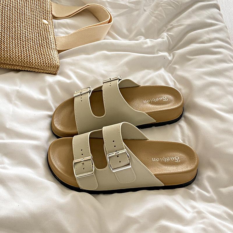 

Пряжка на ремне новые крутые шлепанцы на толстой подошве женские французские для улицы весенне-летняя мода пляжная обувь на мягкой подошве приморские сандалии женские 40 светло-серый