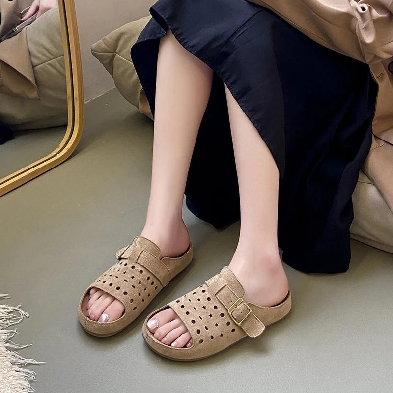 

Fashion 2025 New Shoes Female Open Toe Women s Slippers Fashion Outdoor Casual Summer Belt Buckle Best Seller Comfortable Flat Slippers 35 хаки