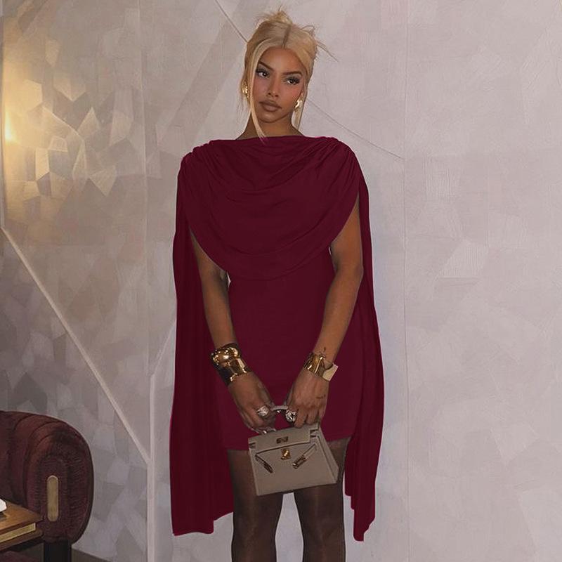 Q25DS070 European Women s Spring/Summer Pleated Round Neck Sleeveless Shawl Dress Medium