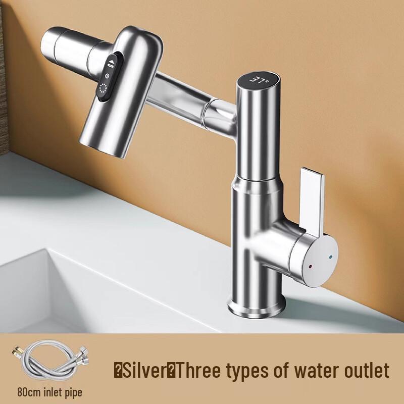 TLXT Digital Display Rotatable Bathroom Faucet with 3 Spray Modes