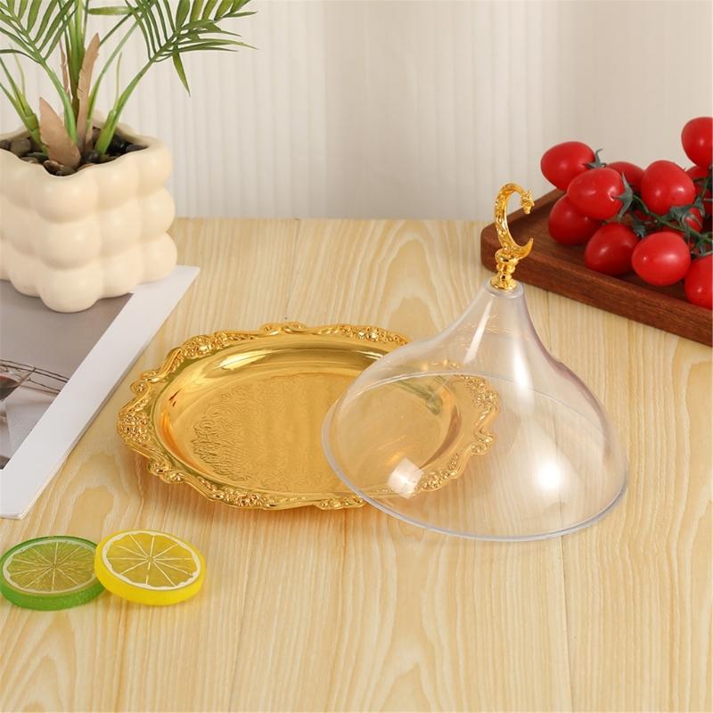 Multipurpose Snacks Storage Serving Platter With Acrylic Dome Lid Ramadans Dessert Display Tray For Kitchen And Party Use