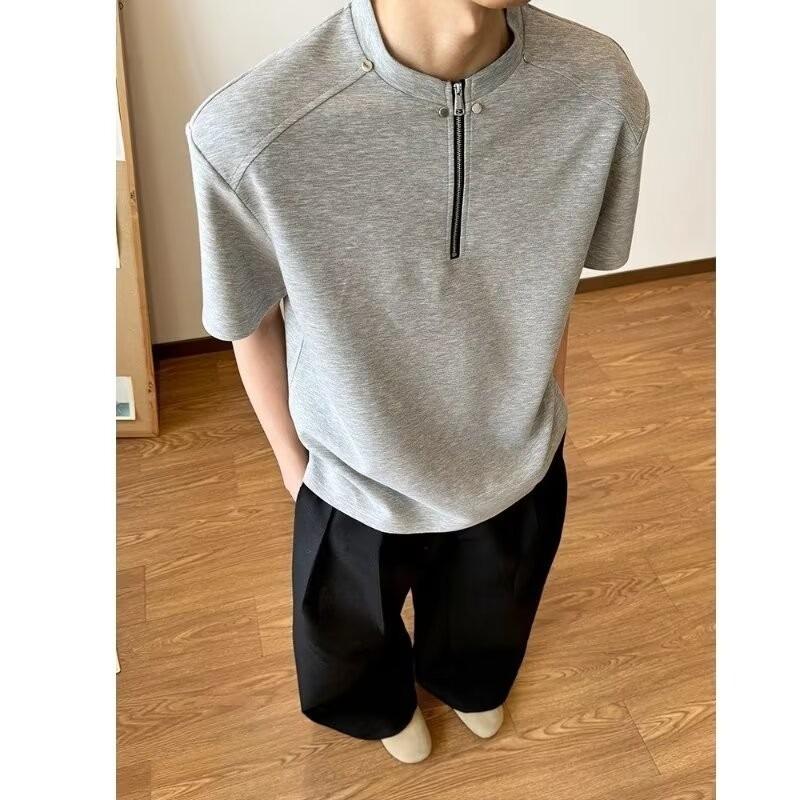 Summer New Short-sleeved T-shirt for Men Loose Three-quarter Sleeve Trendy Simple Gray Top