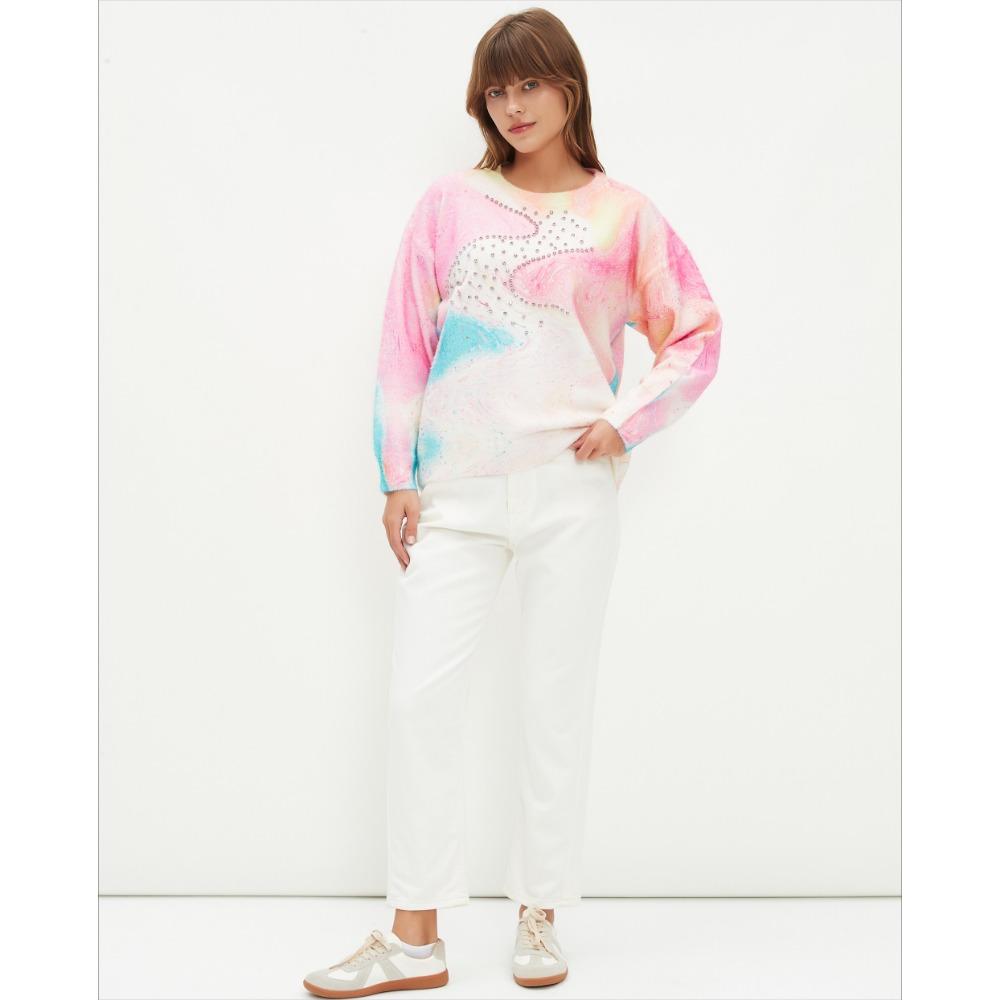 DIMANAF 2025 Frühling Damen Bunte Rosa Pullover Strick Basic Mode Rundhalsausschnitt Stil Locker Pullover