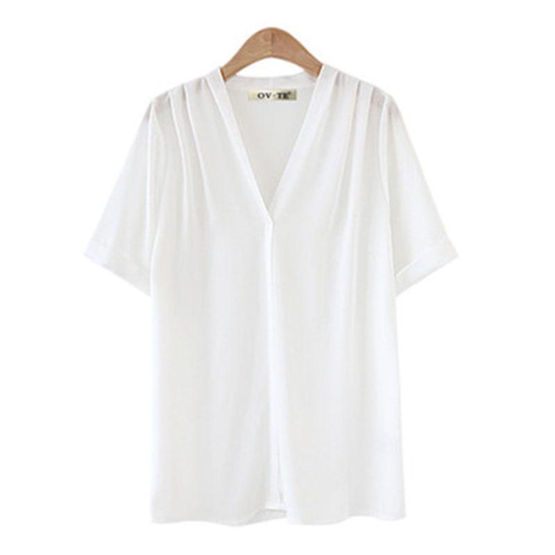 New Arrival Plus Size Women's Clothing Fashion Style Short Sleeve Tops European Station Loose Slimming and All-Matching Pure Color Chiffon Shirt