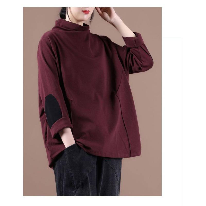 Autumn New Loose Half Turtleneck Solid Color Cotton T-shirt Korean Style Bottoming Shirt Versatile Top