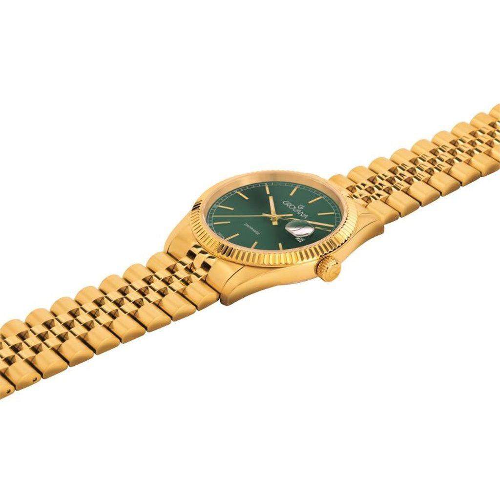 Grovana Kensington Royal Gold Tone Stainless Steel Green Dial Quartz 1542.1114 Men's Watch