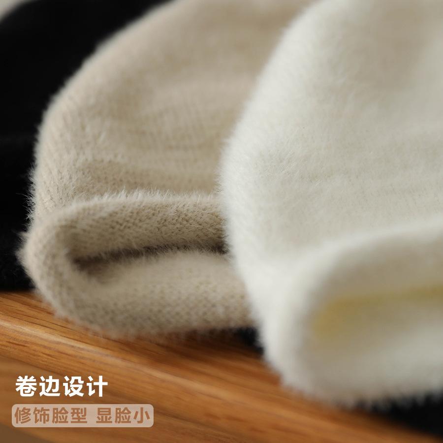 Face small wool hat women's autumn and winter warm plush knitted ear hat student sweet cute strap headcap