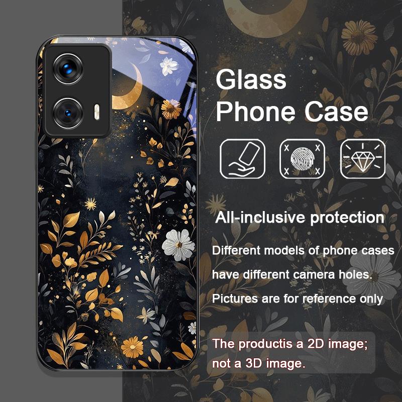 Ästhetisches Sonnenblumen- und Mondmuster Gehärtetes Glas Handyhülle für Motorola Moto Edge 50 Fusion 40 Neo 30 Pro G85 G84 G54 Abdeckung