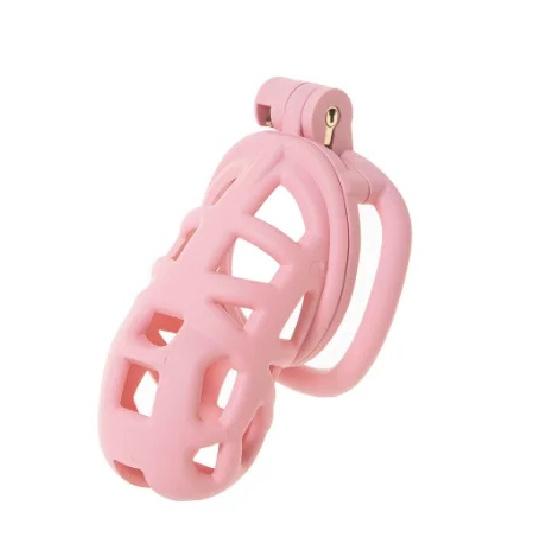New Pink Male Chastity Cage Lock Cock Device Kit With 4 Arc Penis Rings Sex Toys For Men Gay Scrotum Adult Games Sex Shop 18+