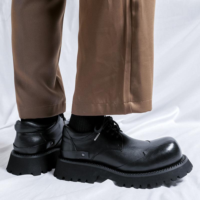 Derby shoes men's black thick-soled upturned leather shoes commuting couple big-headed shoes women's inner height-increasing casual shoes 66689-Z