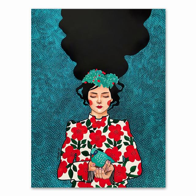 Abstrakte Mädchen Haar Blume Vogel Wand Kunst Leinwand Malerei Nordic Poster Und Drucke Vintage Wand Bilder Für Wohnzimmer Dekor kein Rahmen