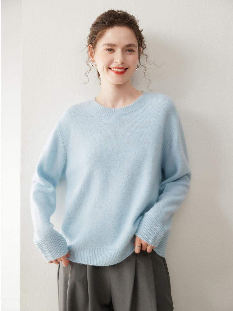 Women's Casual Round Neck Cashmere Knit Sweater - Thickened Double-Strand, Versatile and Loose Fit