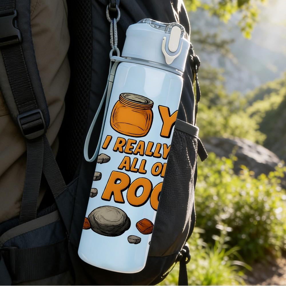 1PC Bee Honey Rock Funny Quote Text 750ml Color Plastic Sports Water Bottle Leakproof Flip Straw Lid Suitable for Sports Office Home Use