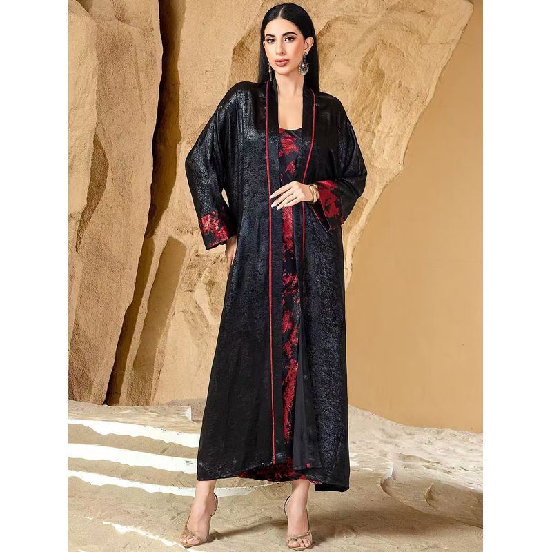 Middle East Dubai New Fashion Print Suspender Skirt Cardigan Robe Two-piece Set Strap Skirt Robe Set