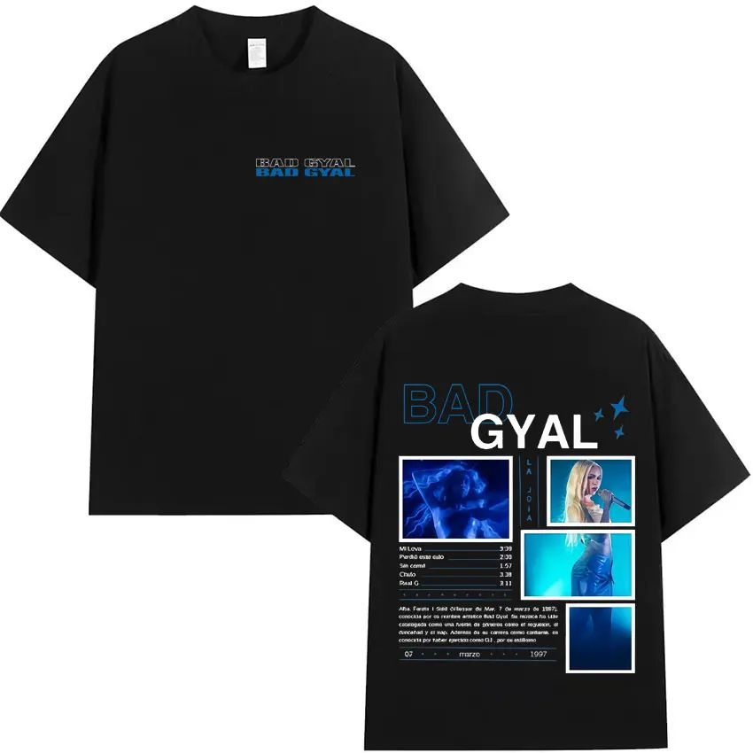 Punk Y2K Clothing Bad Gyal Album Tour Double Sided Print Graphics Tees Oversized Hip Hop T Shirt Casual Style Comfortle Unisex