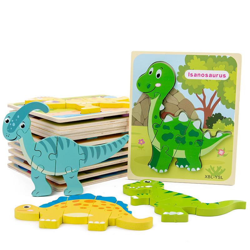 3D Wooden Dinosaur Puzzle: Early Education & Fun Cartoon Animal Jigsaw for Kids
