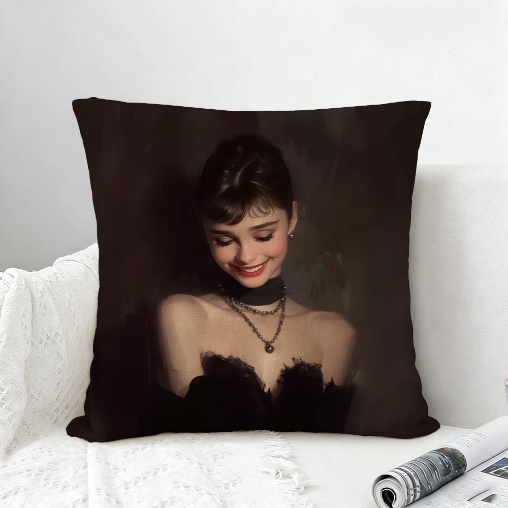 Actress Audrey Hepburn Cushion Cover Natural Linen Pillowcase Set AllinOne Decor for Sofa Bedroom  Chair